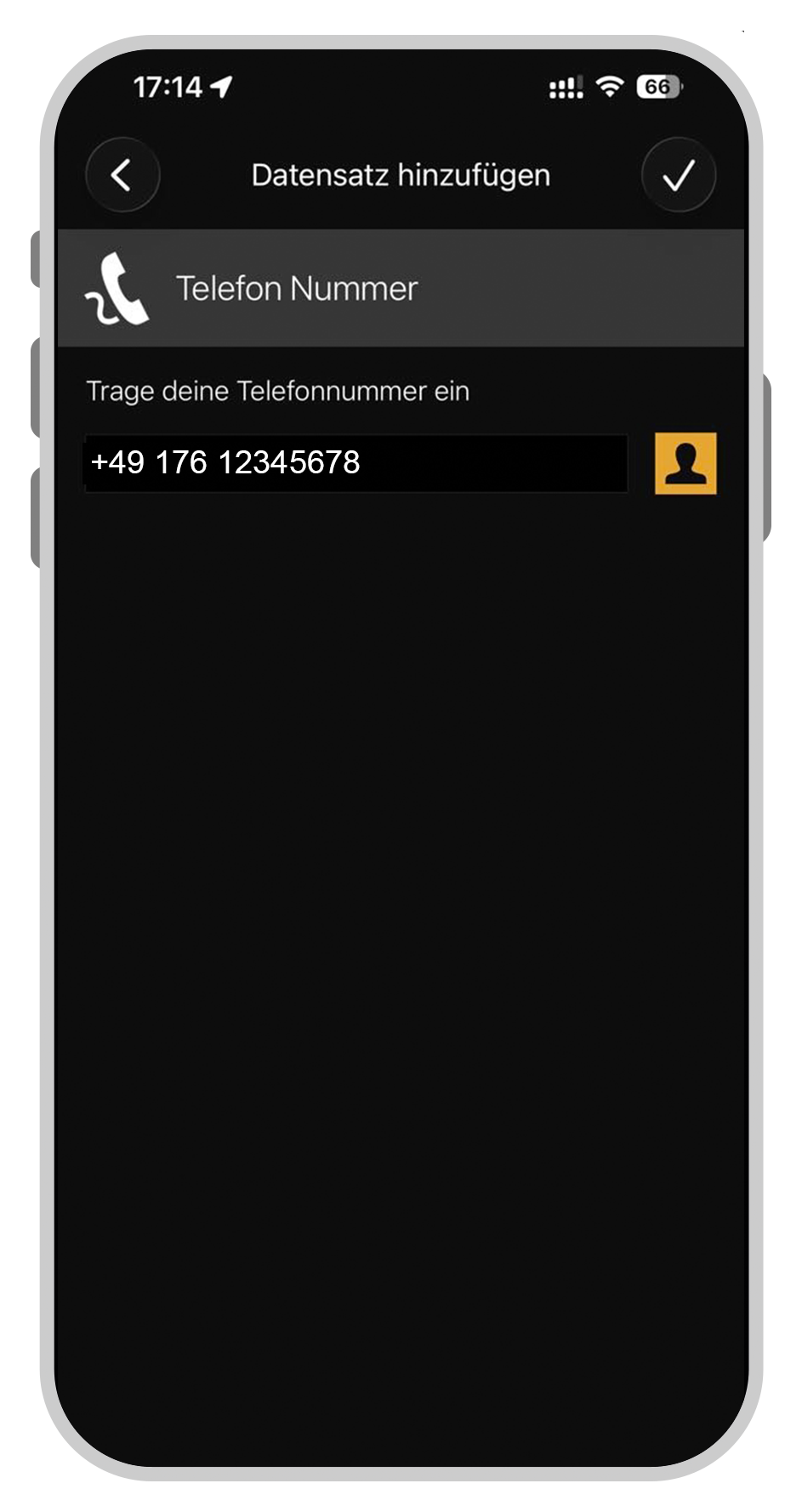 Telefonnummer - Geben Sie die Telefonnummer ein, z. B. +491701234567