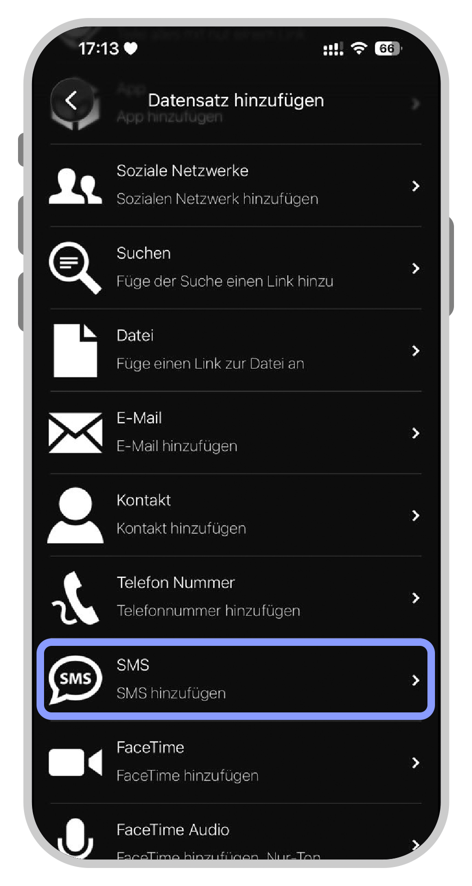 SMS - Wählen Sie „SMS“ aus.