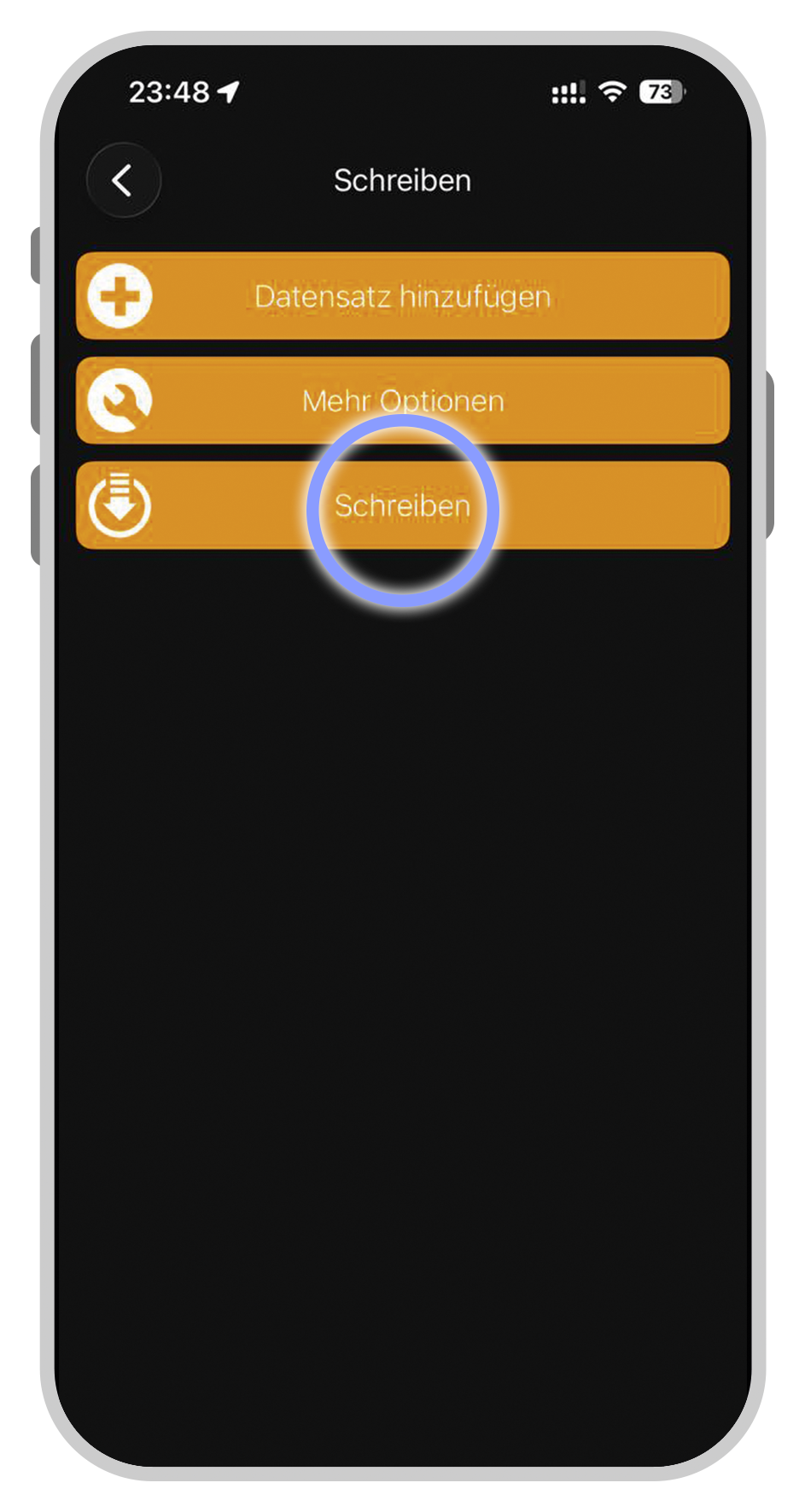 URL / Webseite - Tippen Sie zurück im Menü auf „Schreiben“.